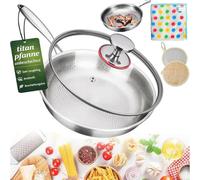 Poêle en titane non revêtue - 20/24/26/28/30 cm - Pure TitanPan - Avec couvercle à induction - Antiadhésive - Structure à cinq couches - Robuste et résistante aux rayures - Avec couvercle - 26 cm