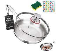 Poêle en titane non revêtue avec couvercle - 20/24/26/28/30 cm - 5 couches épaisses - Poêle pure en titane - Résistante aux rayures - Antiadhésive - Avec couvercle - Diamètre : 30 cm