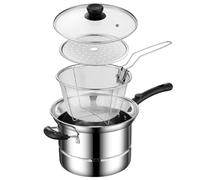 Poêle friteuse en acier inoxydable - friture polyvalente avec à culture et bateau à vapeur | Cuisiner poêle à frites, fruits de mer, crevettes, anneaux d'oignon, collations frites croccant