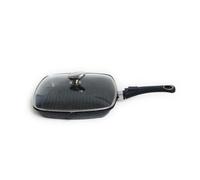 Poêle grill 28 x 28 cm ""Façon pierre"" + couvercle en verre - PRADEL EXCELLENCE - PREMIUM - Compatible tous feux. Manche amovible.