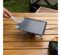 Poêle grill double usage en fonte avec poignées, poêle à griller nervurée, anti-adhésive, pour camping, pique-nique, 13,2 x 19,7 cm (noir)