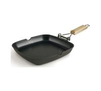 LACOR - 25154 - Poêle Grill SUA lisse en aluminium fondé 100% sans PFOA, antiadhésive bicouche, manche pliable bois de chêne, fond Full Induction, adapté à l'induction, 24 x 24 x 3,7 cm, noir