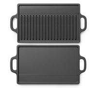 Poele grill,Poêles gril double face 44 * 23cm,Poele grill fonte extérieur avec revêtement antiadhésif,poele a griller réversible adapté aux cuisinières à gaz,fours,plaque barbecue à frire deux en un