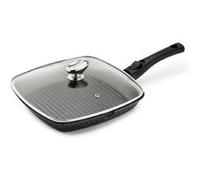 Poêle Grill PREMIUM 28 x 28 CM Fonte d'Aluminium Manche Amovible avec Couvercle en Verre Pradel 1 G