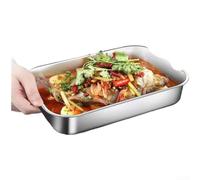 Poêle grill rectangulaire en acier inoxydable, 45 x 27 x 8 cm, plat profond pour poisson, passe au four, résistant à la rouille avec larges poignées, pour repas familiaux (A)