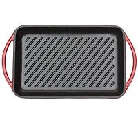 Poêle grill rectangulaire en fonte émaillée avec poignées en boucle pour griller du bacon, du steak et de la viande, compatible avec tous les types de cuisinières, y compris l'induction