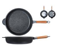 Poêle H&H Haute Antiadhésive Pierre Manche En Bois 32 Cm