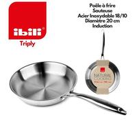 Poêle - IBILI - 20 cm - Acier inoxydable - Compatible induction - Sans antiadhésif