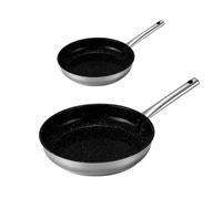 Poêle inox KitchenPro 24cm et 28cm - Venteo - Revêtement céramique antiadhésif - Adaptée à tous les feux induction/vitro