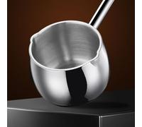 Poêle isotherme à fond plat, poêle à lait en acier inoxydable avec longue poignée ergonomique et double bec verseur pour réchauffer les sauces, le lait ou le beurre sans déversement