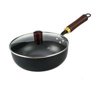 Poêle japonaise en fer avec couvercle en bois | Casserole épaisse non revêtue forgée à la main antiadhésive pour cuisinière naturelle, à induction, maison, cuisine, camping, restaurants
