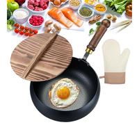 Poêle japonaise en fer non revêtue antiadhésive pour la cuisine, 24/28/30 cm, multi-usages, casserole en fonte forgée à la main avec couvercle en bois pour cuisinières, plaques à induction (sans