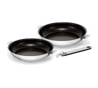 KITCHEN FUN 12901844 Lot de 2 Poêles à frire, Acier Inoxydable,Argent (INOX), 24 cm - 28 cm + 1 manche amovible