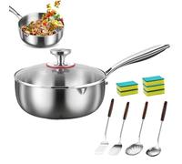 Poêle Martelée En Titane, Poêle à Frire Multifonctionnelle En Titane Avec Guide De Flux Bidirectionnel, Poêles à Frire Antiadhésives Non Revêtues Résistantes Aux Rayures Pour La Cuisine 18cm with-lid
