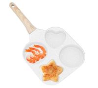 Poêle Mini Pancake 4 Œufs - Aluminium Bois 18cm | Poêle Antiadhésive Omelette | Moule Œufs Revêtement Granit Poignée Démontable Thermorésistante Petit Déjeuner Cuisine Maison