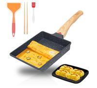 Poêle Omelette Japonaise, Poêle à Tamagoyaki avec Plateau à Omelette/Spatule en Silicone/Pinceau/Baguettes, Poêle Omelette Japonaise Rectangle a un Revêtement Antiadhésif, Poêle à Œufs Rectangulaire
