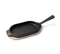 Poêle Ovale Fonte + Manche Amovible + Base En Bois Noir