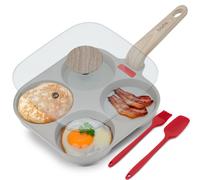 briebe Poêle à induction à crêpes, 4 œufs frits ou poché, couvercle en verre, poêle en aluminium antiadhésive Granite Stone sans PTFE et PFOA, convient à toutes les cuisines, avec spatule et pinceau
