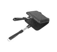 Poêle petit - déjeuner double face en aluminium 34,5 x 15 cm antiadhésive - cuisson rapide et uniforme, manche résistant à 450 °C, idéale pour crêpes, sandwichs & camping