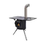 Poêle portable, poêle à bois portable en acier avec pieds triangulaires pliables, poêle à bois en fonte à double usage pour le chauffage intérieur, la cuisine extérieure et le camping (62 cm