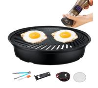 Poêle pour de cuisson - Grille de cuisson ronde - de barbecue antiadhésive - Comprend une pince en métal - Sac portable pour barbecue de camping