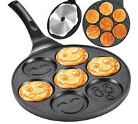 Poêle pour pancakes et œufs au plat, forme de 7 smileys Ø 26,5 cm, revêtement en marbre anti-adhésif, convient à l'induction et au gaz, poêle à frire en aluminium pour mini crêpes et œufs