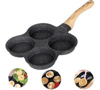 Poêle Sauteuse façon pierre à Oeufs anti-adhérente avec 4 tasses Poêle à poacher pour faire frire des œufs au bacon -A