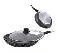 Poêle traditionnelle Stone Tec 22/24/26/28/30 cm+ Couvercle. Poêle antiadhésive Stone & Stone avec base en acier pour induction, pour chefs professionnels, 50 % d'économies sur votre facture + couverc