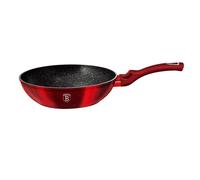 BERLINGER HAUS - Wok 30 cm - Revêtement Granit-Marbre 3 couches - Poignée ergonomique douce au toucher avec protection offerte - Ligne métallique bordeaux