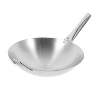 Poêle wok en acier inoxydable de 32 cm pour un usage domestique et commercial, parfaite pour cuisinière à gaz et poêle à bois de chauffage, conçue pour une cuisson facile (fond rond)