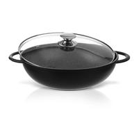 orion group GRANDE Poêle wok 32 cm avec couvercle en verre, revêtement en granit, antiadhésif, induction, passe au lave-vaisselle, au four, sans PFOA, pour tous les types de feux, noir