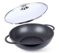 Poêle wok en granit avec couvercle en verre GRANDE 32 cm