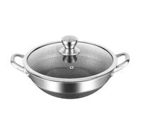 Cheffinger Poêle wok en acier inoxydable avec couvercle en verre, structure en nid d'abeille, revêtement anti-adhésif, compatible avec les plaques à induction