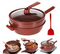 Poêles à Frire Antiadhésive Tradition Chinoise, Purple Wok Induction en Argile, Facile à nettoyer, Résistance à Haute Température, Casseroles à Double Compartiment pour Cuisson Vapeur