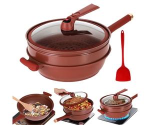 Poêles à Frire Antiadhésive Tradition Chinoise, Purple Wok Induction en Argile, Facile à nettoyer, Résistance à Haute Température, Casseroles à Double Compartiment pour Cuisson Vapeur
