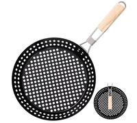 Poêles à griller, poêle à griller, rôtissoire antiadhésive, poêle en métal robuste avec poignée en bois pliable, poêles creuses rondes, plaque chauffante portable pour barbecue de camping, rôtissage