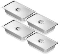 Poêles d'hôtel Récipients Gastronorm en acier inoxydable Set de 4 - 530x326x107mm - 13,9L avec couvercle - Idéal pour la gastronomie et les restaurants