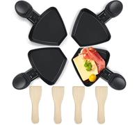 Poelon Raclette Coupelle Revêtement Antiadhésif Fonte 4Pcs Mini Assiette Apporter 4 Spatules À Raclette Bois Poêlon Raclette