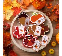 Poen Lot de 6 mini piñata d'automne de 10 cm en forme de citrouille, dinde, écureuil, pommes de pin, feuilles d'érable avec carte de vœux pour Thanksgiving, décorations de fête d'automne