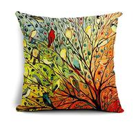 Poens Dream Housse de Coussin, Abstract Trees and Birds Cotton Linen Decorative Throw Pillow Case Cushion Cover, 17.7 x 17.7inches