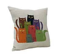 Poens Dream Housse de Coussin, Seven Colors Cat Art Cotton Linen Decorative Throw Pillow Case Cushion Cover, 17.7 x 17.7inches
