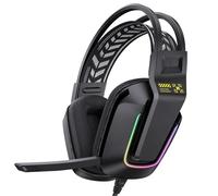POENVFPO Casque de Jeu Filaire, Coussinets d'oreille en Mousse à Mémoire de Forme Souple, Bandeau Réglable, Contrôle du Volume, avec Micro Rotatif, pour PC, Ordinateur Portable, Console (Black)