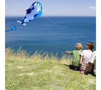 POENVFPO Cerf-Volant 3D, Grands Cerfs-Volants de Plage Blue Dolphin, énorme Paraffine, Facile à Voler, pour Les Enfants et Le Plaisir en Famille en Plein Air (Bleu et Blanc)