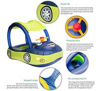 POENVFPO Flotteur de Piscine Gonflable avec Auvent, Bateau Flottant en Forme de Voiture en PVC pour Jeu d'extérieur pour bébé de 6 à 36 Mois (Bleu foncé + Vert)