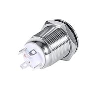 POENVFPO Interrupteur à Bouton-poussoir LED, Interrupteur à Bouton-poussoir momentané plaqué Laiton 12 Mm 4 Broches 1NO à Chasse élevée IP65 étanche pour Panneau de Commande de Phare de Moto (WHITE)