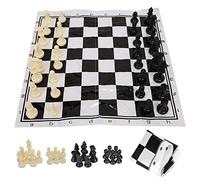 POENVFPO Jeu D'échecs en Plastique Portable, Jeu D'échecs International Médiéval avec Un Design Convivial pour Les Voyages à Partir de 6 Ans, Noir et Blanc