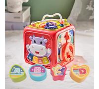 POENVFPO Jouet Hexaèdre pour bébé, Tambour à Main et Trieuse de Forme 6 en 1, Outil d'apprentissage Sensoriel de Jeu de Voyage avec Musique et Lumière pour Les Tout-Petits