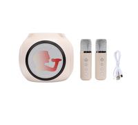 POENVFPO Machine de karaoké, Haut-Parleur Bluetooth avec 2 Microphones sans Fil, Transmission 2,4 G pour Chant en Duo, Réglage du Son intégré, Lumières LED, Design Compact pour la Maison, (White)