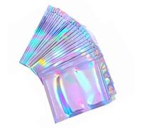 POENVFPO Sac Holographique en Cellophane Auto-scellant, Sac irisé Pratique à Fermeture éclair pour le Stockage de Bonbons et de Bijoux, 100 Pièces 9x12cm