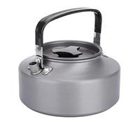 POENVFPO Théière Portable en Aluminium, Bouilloire de Camping de 1,1 L avec Poignée Isolante Pliante et Surface Brillante, pour la Randonnée en Plein Air et la Cuisine à Domicile (manche noir)